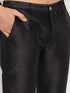 Vastramay Men's Maroon Matka Silk Nehru Jacket With Black Silk Blend Kurta and Pant style Pyjama Set